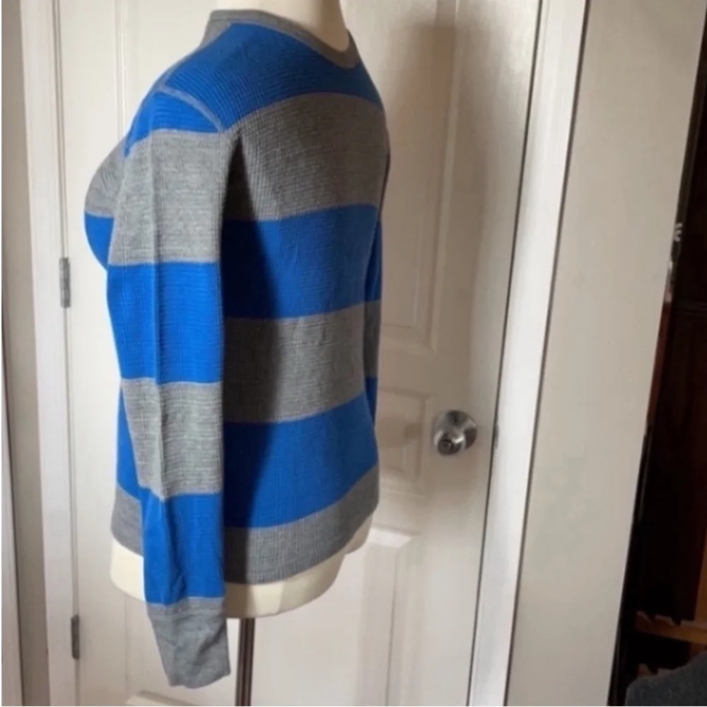 American Eagle Shirt Thermal Striped Sweater Gray Blue Long Sleeve Stripes Knit - Picture 5 of 16